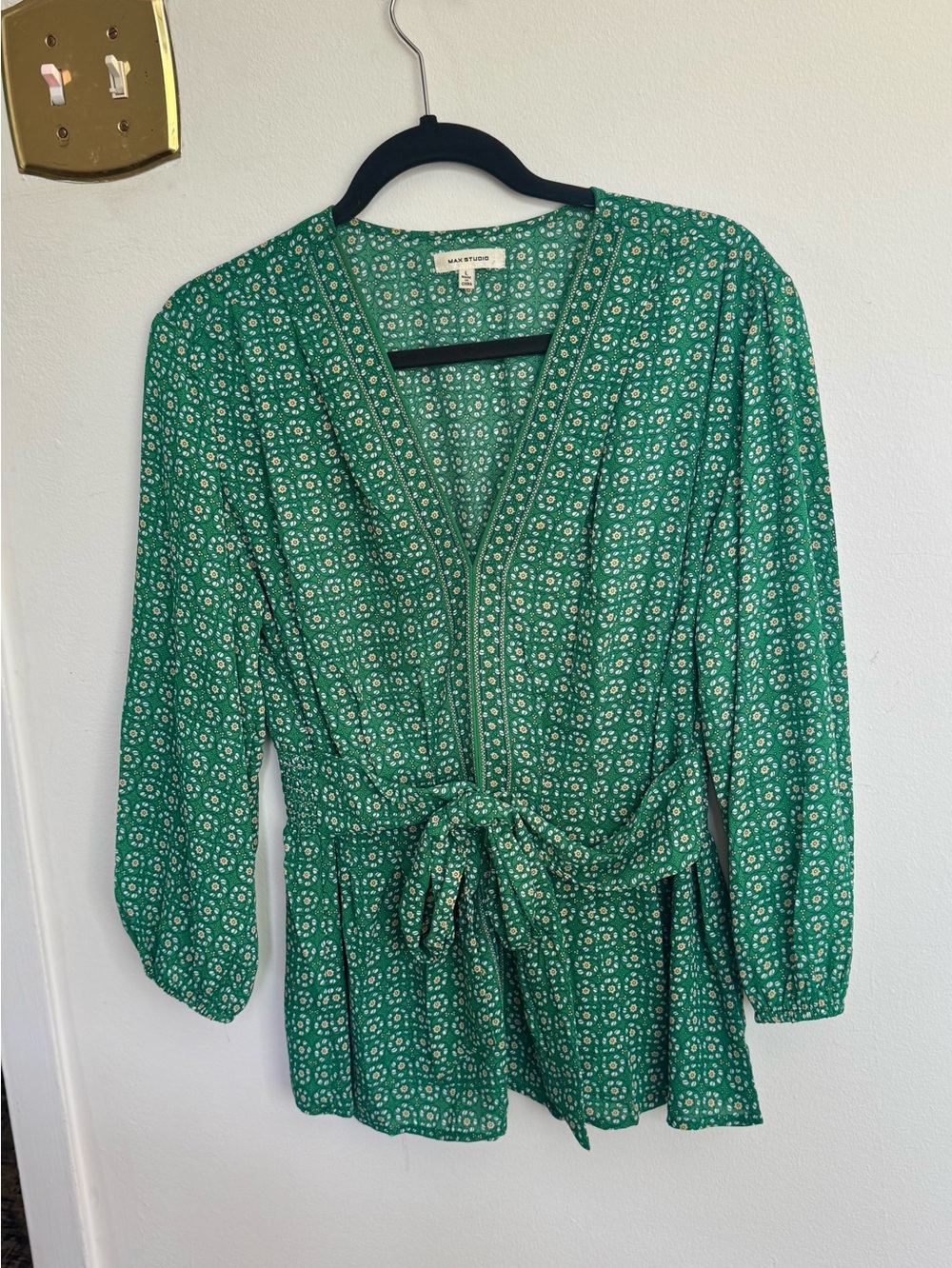 Max Studio Green Floral Tie-Waist Tunic Top